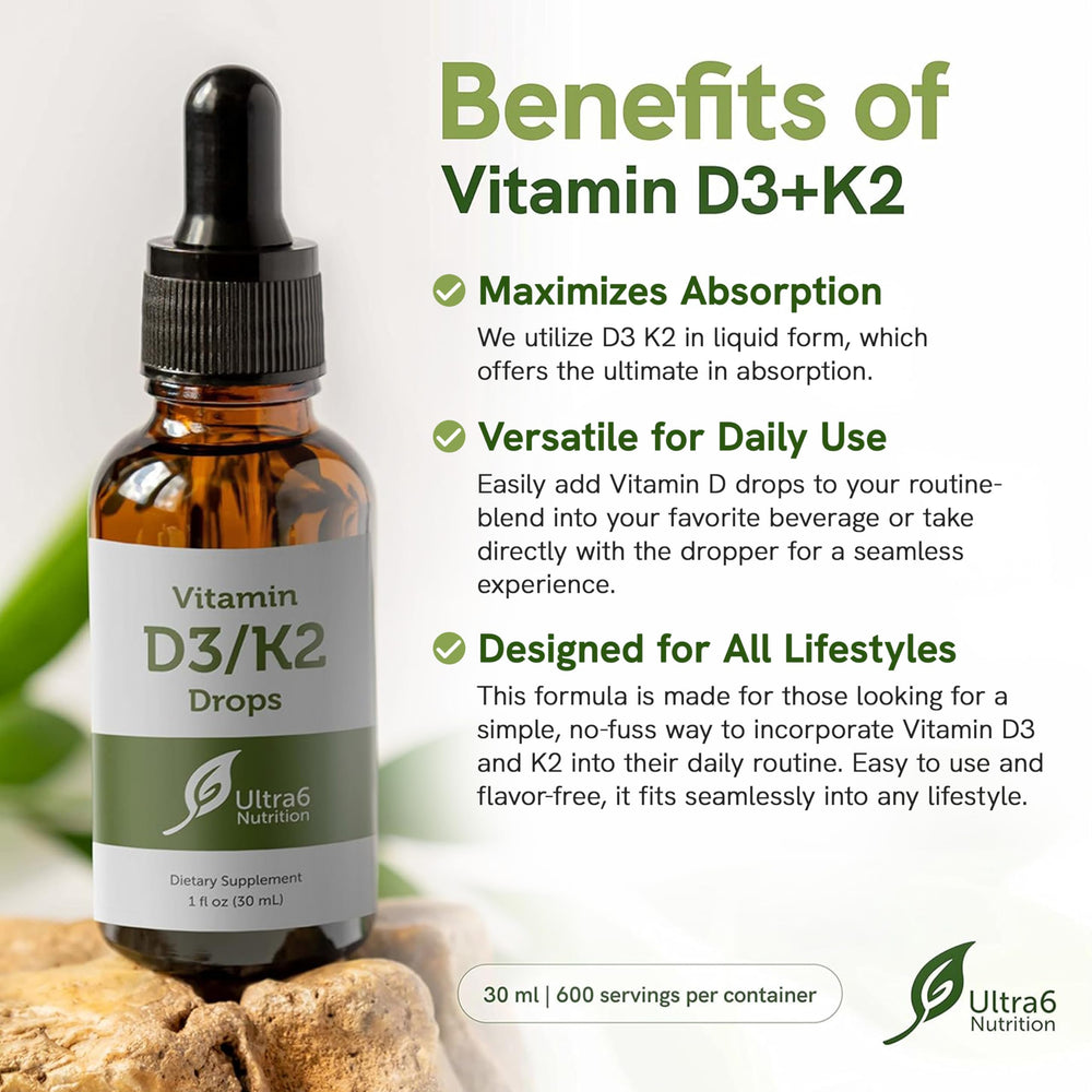 Close-up of Vitamin D3 and K2 drops bottle label