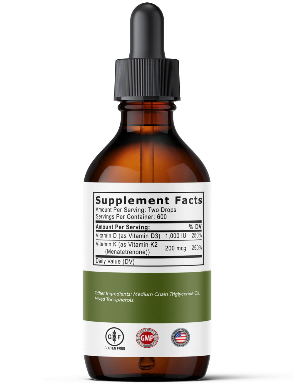 Flavor-free liquid vitamin D3 and K2 drops