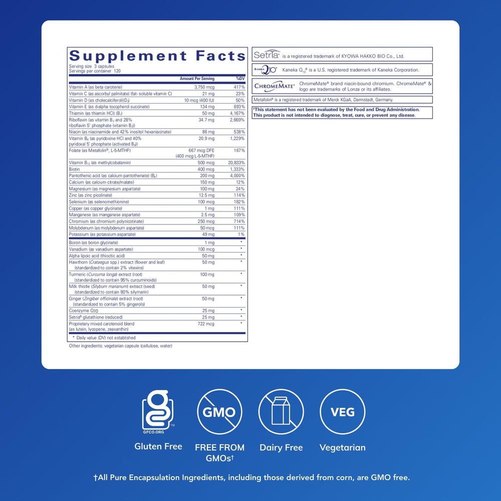 Ingredient list featuring Metafolin L-5-MTHF and CoQ10