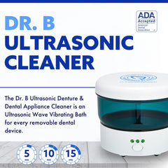 Dentures being cleaned with the ultrasonic cleaner