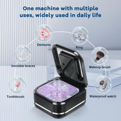 Close-up of ultrasonic cleaning action inside the denture cleaner