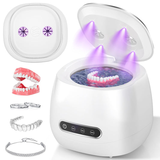 Rechargeable ultrasonic retainer cleaner in white