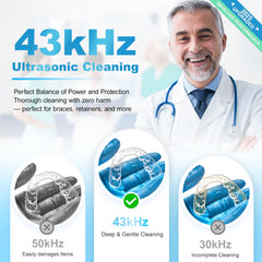 Close-up of 43kHz ultrasonic cleaning action on dentures