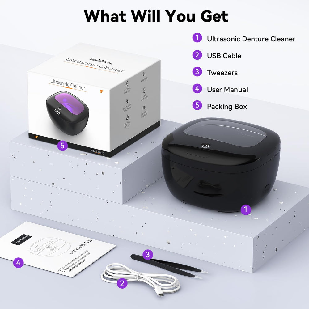 BEKOMIYA retainer cleaner with travel case and accessories