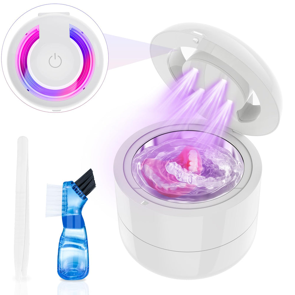 Ultrasonic retainer cleaner device on white background