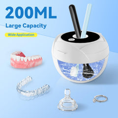 Jewelry such as rings and bracelets being cleaned in the cleaner