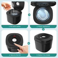 Compact black cleaning pod design with clean finish
