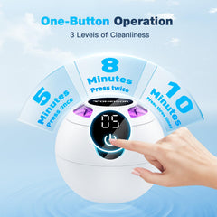 White ultrasonic cleaner on a countertop with stand