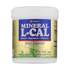 Product image: Umeken Mineral L-Calcium with Vitamin D3 bottle and packaging (360g, 3,600 balls)