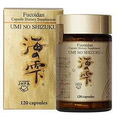 Front view of Umi no Shizuku Fucoidan capsules bottle