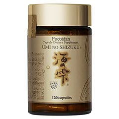 Close-up of fucoidan capsules showing size and color