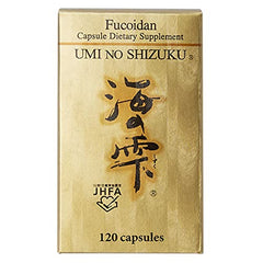 Side view of Umi no Shizuku bottle with capsules nearby