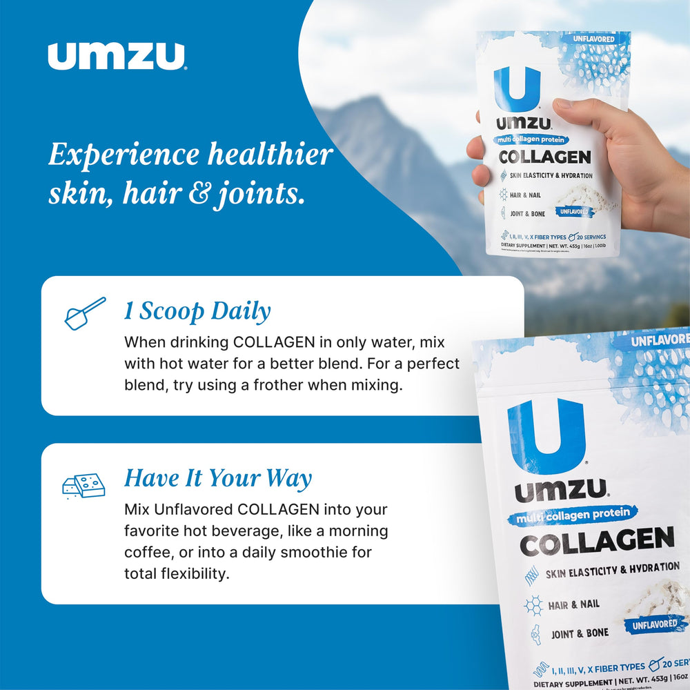 Unflavored ZuCollagen powder being added to a beverage