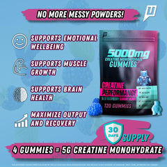 Close-up of a blue raspberry creatine gummy