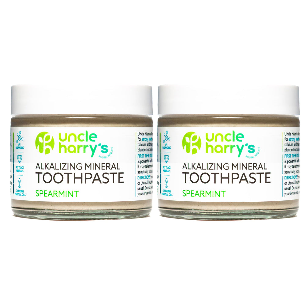 Two-pack Uncle Harry's Spearmint Remineralizing Toothpaste in glass jars