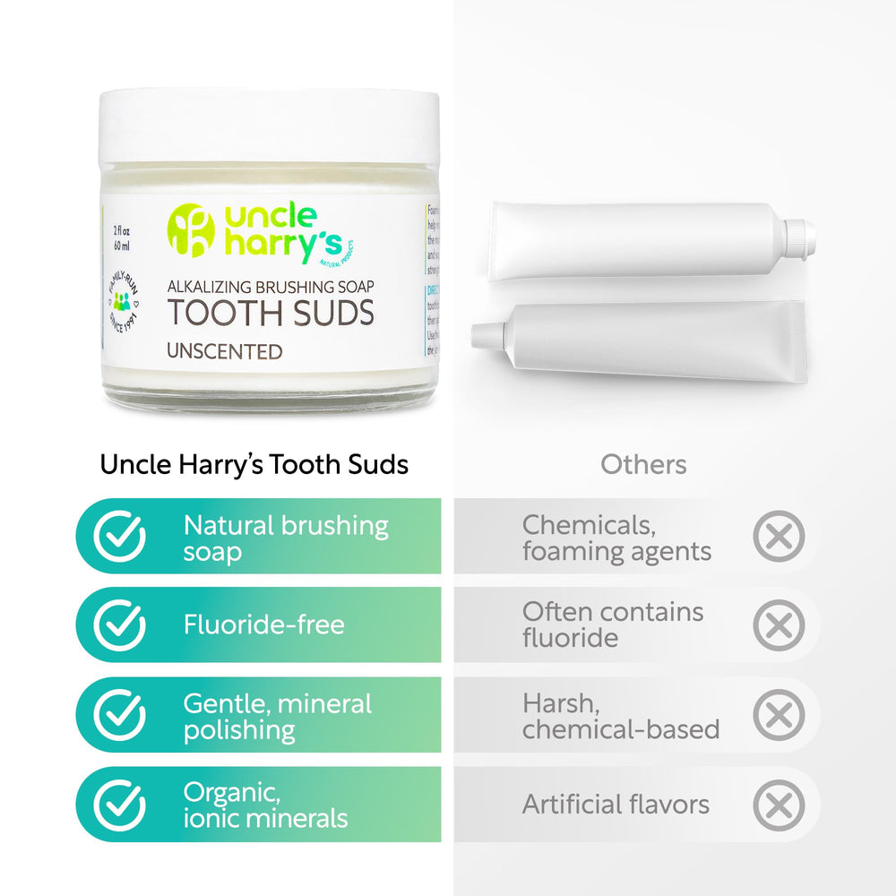 Vegan and fluoride-free badge for Uncle Harry's toothpaste