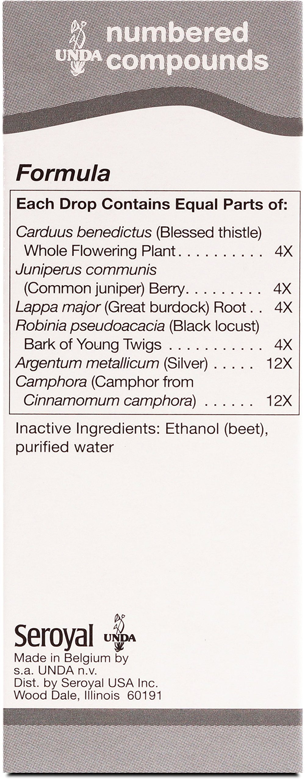 UNDA 31 Numbered Compounds packaging and label close-up