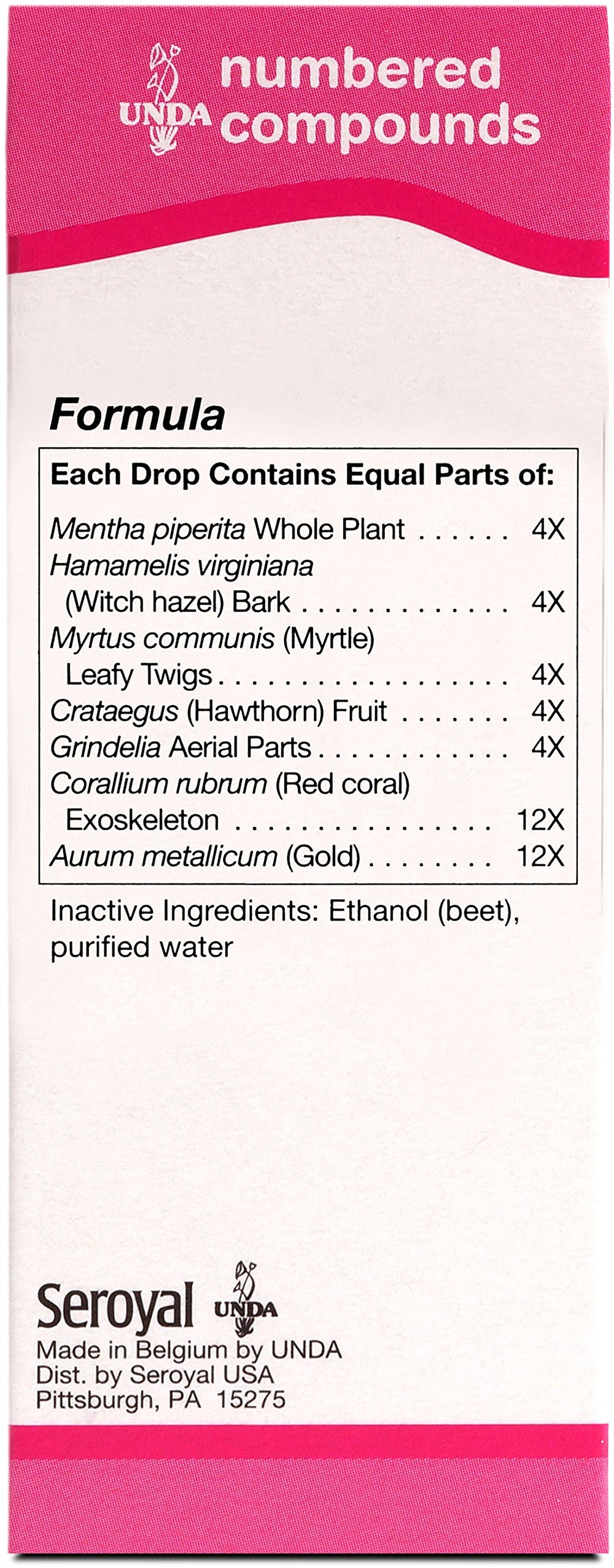 Close-up of UNDA 35 Numbered Compounds label