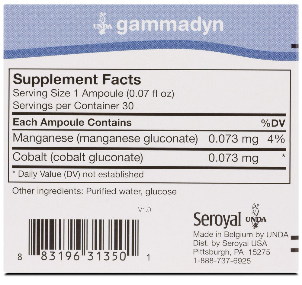 Arrangement of 30 ampoules for UNDA Gammadyn Mn-Co oligo-element supplement