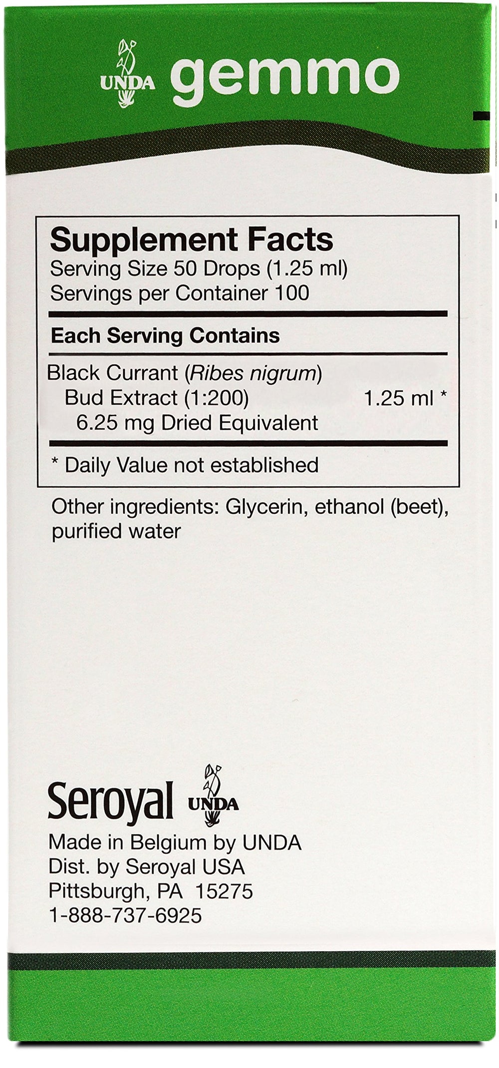 Close-up of UNDA Gemmo Therapy Ribes Nigrum bottle