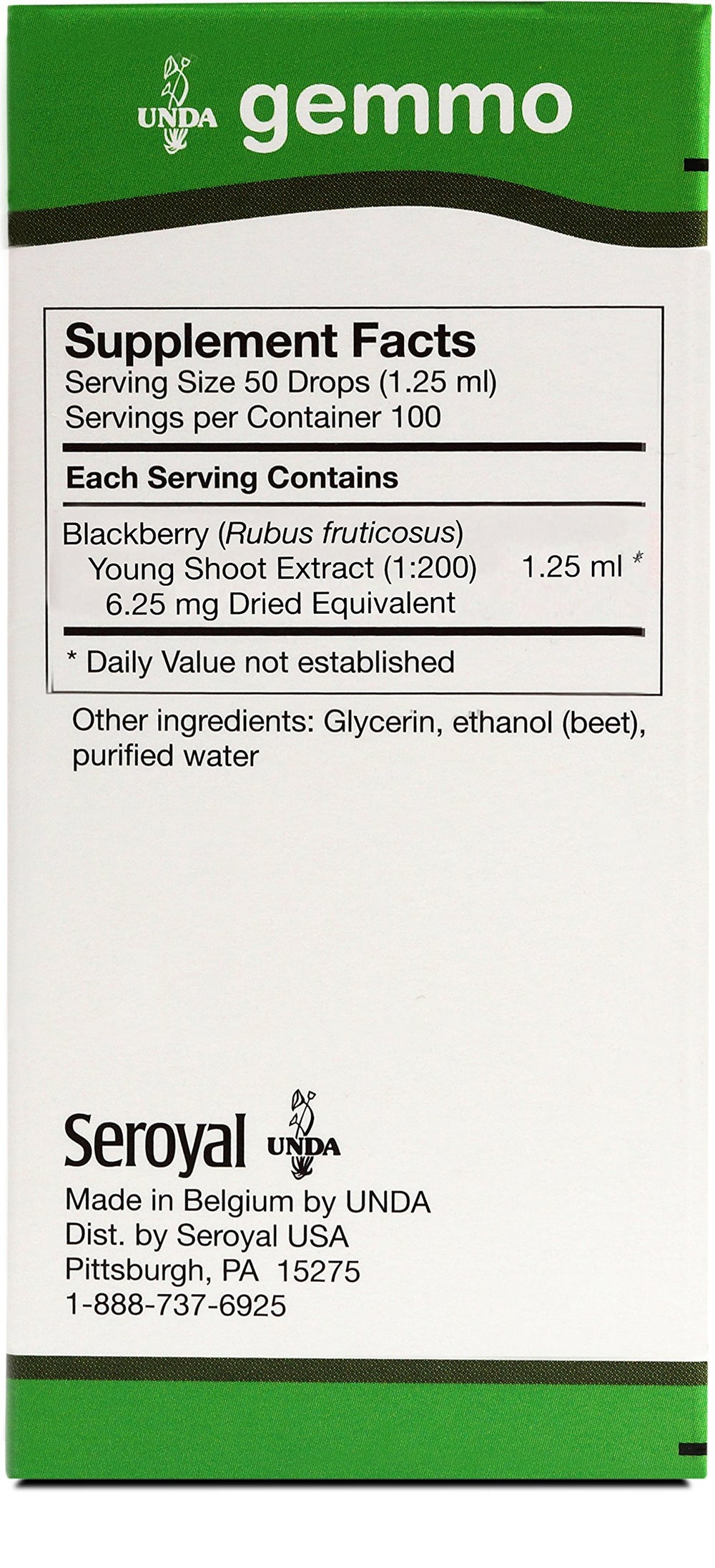 Close-up of UNDA Gemmo Therapy bottle showing label and dropper
