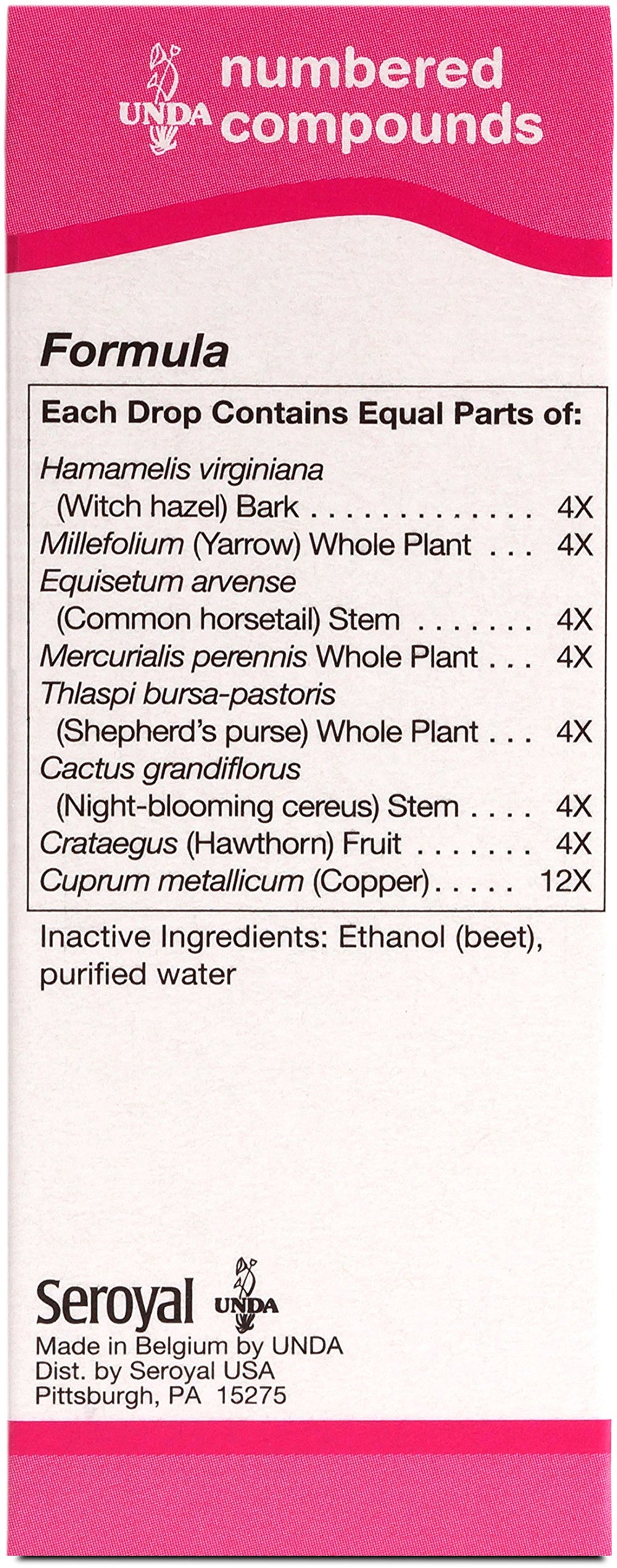 Close-up of UNDA 8 Numbered Compounds bottle label