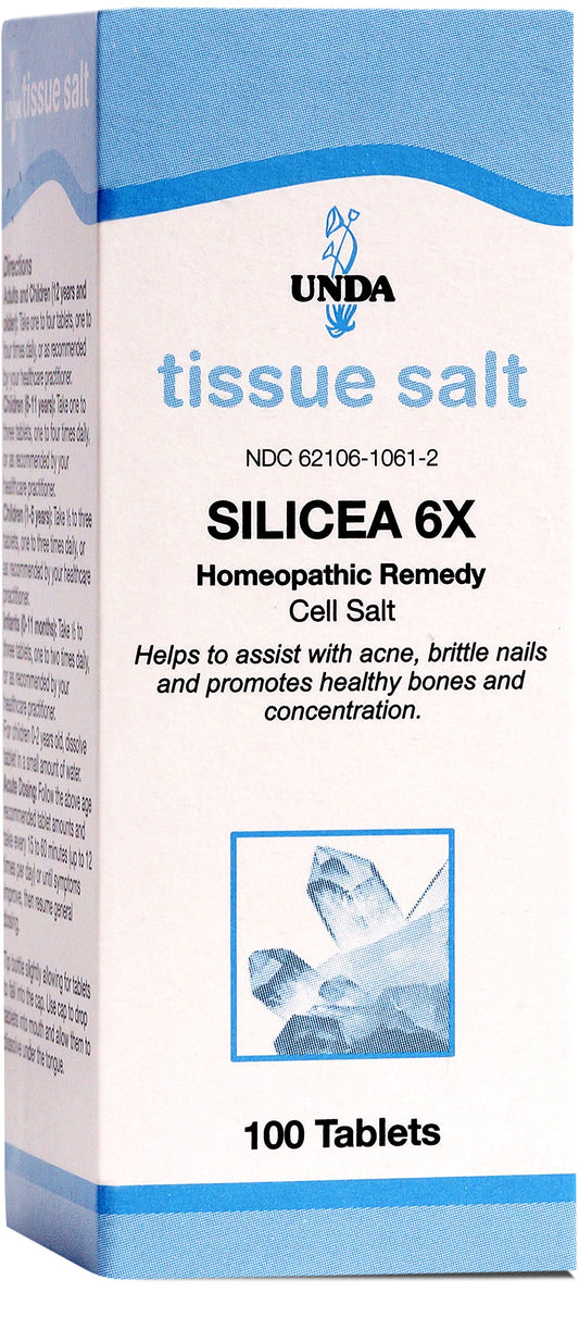 UNDA Silicea 6X Salt bottle with 100 tablets label