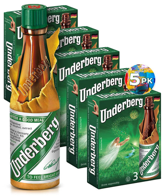 Underberg Natural Herb Bitters 2-ounce single-portion bottle wrapped in straw-paper