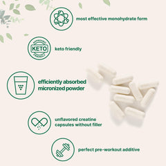 Unflavored creatine monohydrate capsules on white background