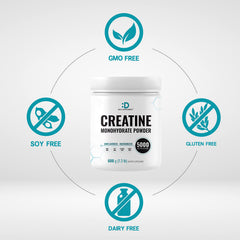 Unflavored creatine monohydrate powder being mixed into a drink