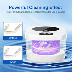 Dental trays undergoing ultrasonic cleaning in compact unit