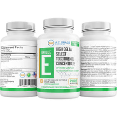 Unique E Tocotrienols softgels poured, convenient daily dose for wellness.