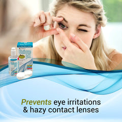RGP lens care with Unique pH travel pack on a blue background