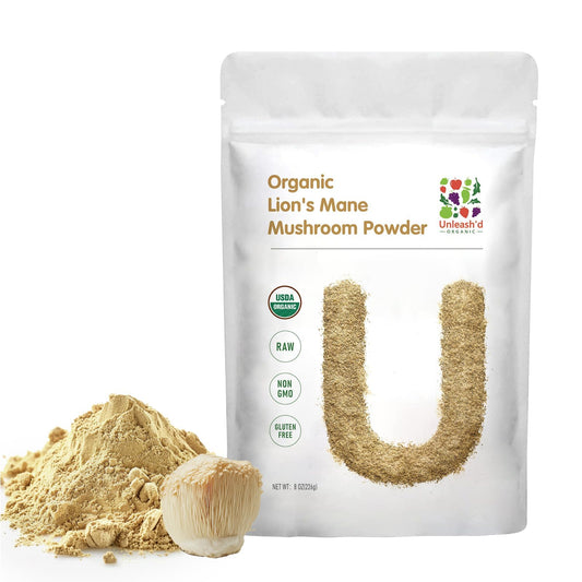 UNLEASH'D Organic Lion's Mane Powder 16 oz – front label