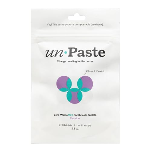 Front view of Unpaste toothpaste tablets packaging