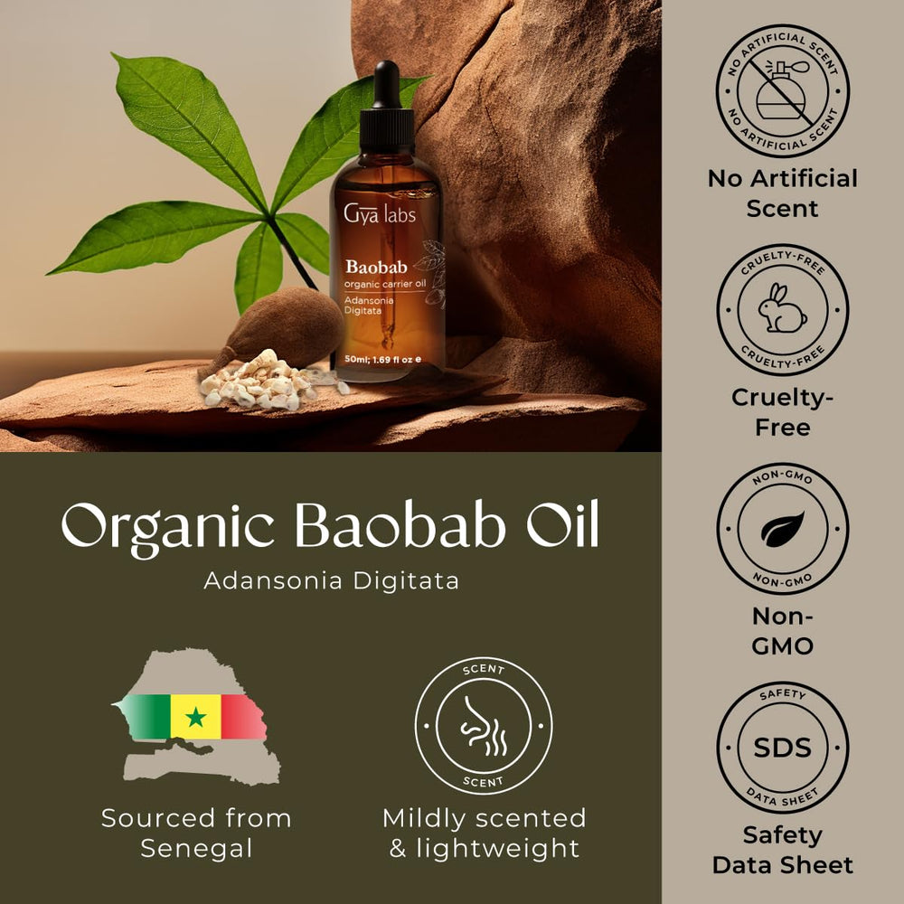 Unrefined cold-pressed baobab oil drops