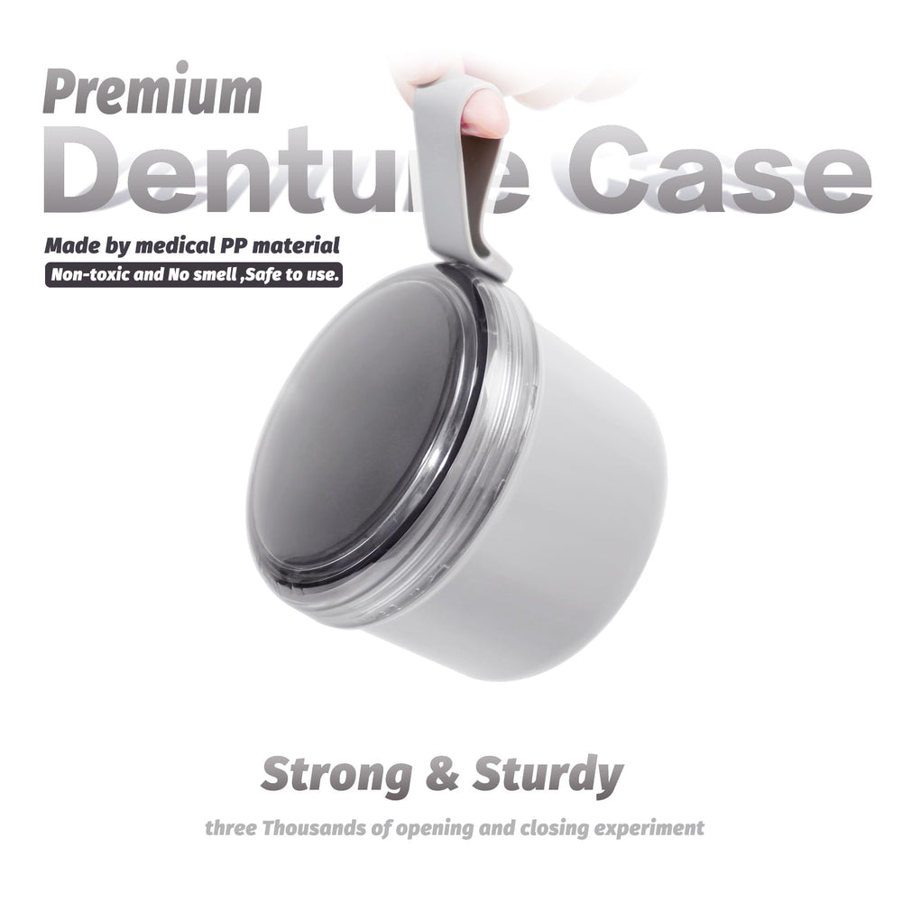 Leak-proof denture case with silicone seal ring in grey