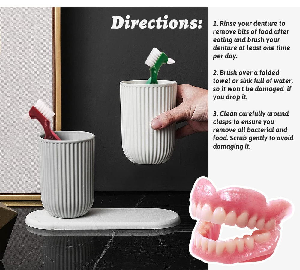 Durable denture brush showing hard bristles