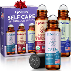 UpNature essential oil roll-on set for self-care with Calm, Beauty, and Breathe