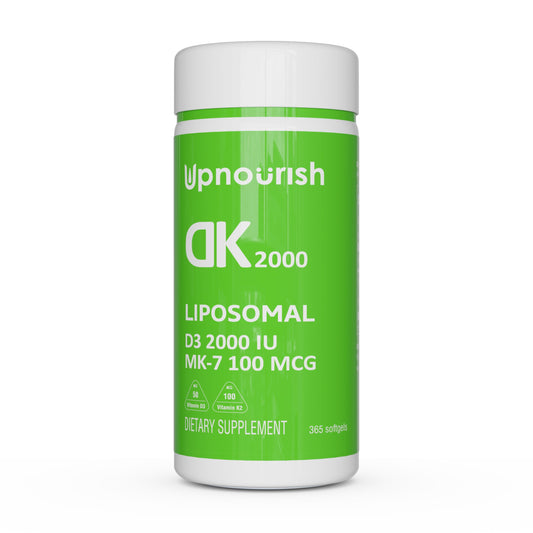 UpNourish liposomal Vitamin D3 2000 IU and K2 MK-7 100 mcg softgels in bottle