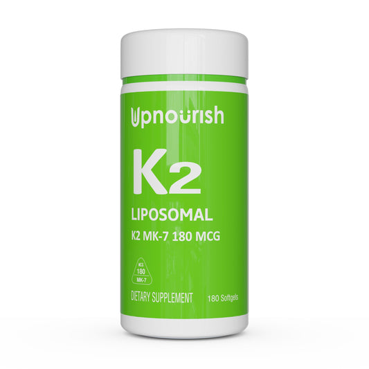 UpNourish Liposomal Vitamin K2 MK7 bottle with 180 mini softgels