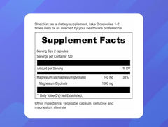 Back view showing supplement facts panel of UpNourish Magnesium Glycinate Chelate 500mg