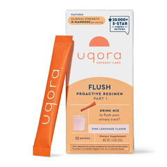 Uqora Flush pink lemonade flavor packet front label