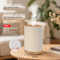 Diffuser with wood grain base and linen fabric cover