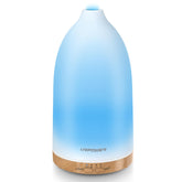 URPOWER Essential Oil Diffuser with 7 LED color lights and wood grain base.