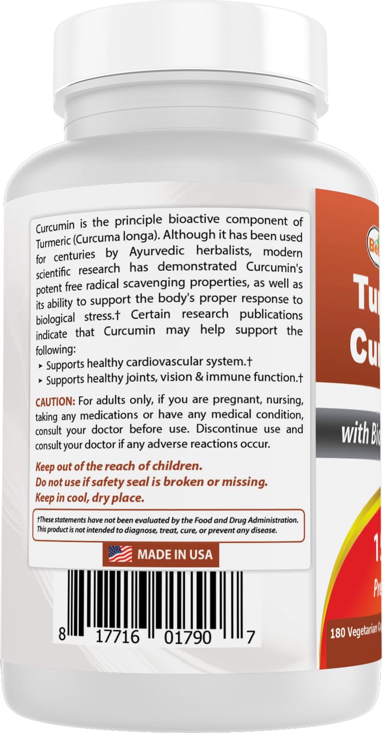 Vegan-friendly turmeric curcumin 180 veggie capsules package