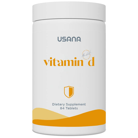 Front view of USANA Vitamin D 2000 IU bottle with 84 tablets