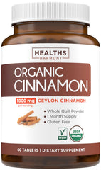 Front view of USDA Organic Ceylon Cinnamon Pills bottle with label