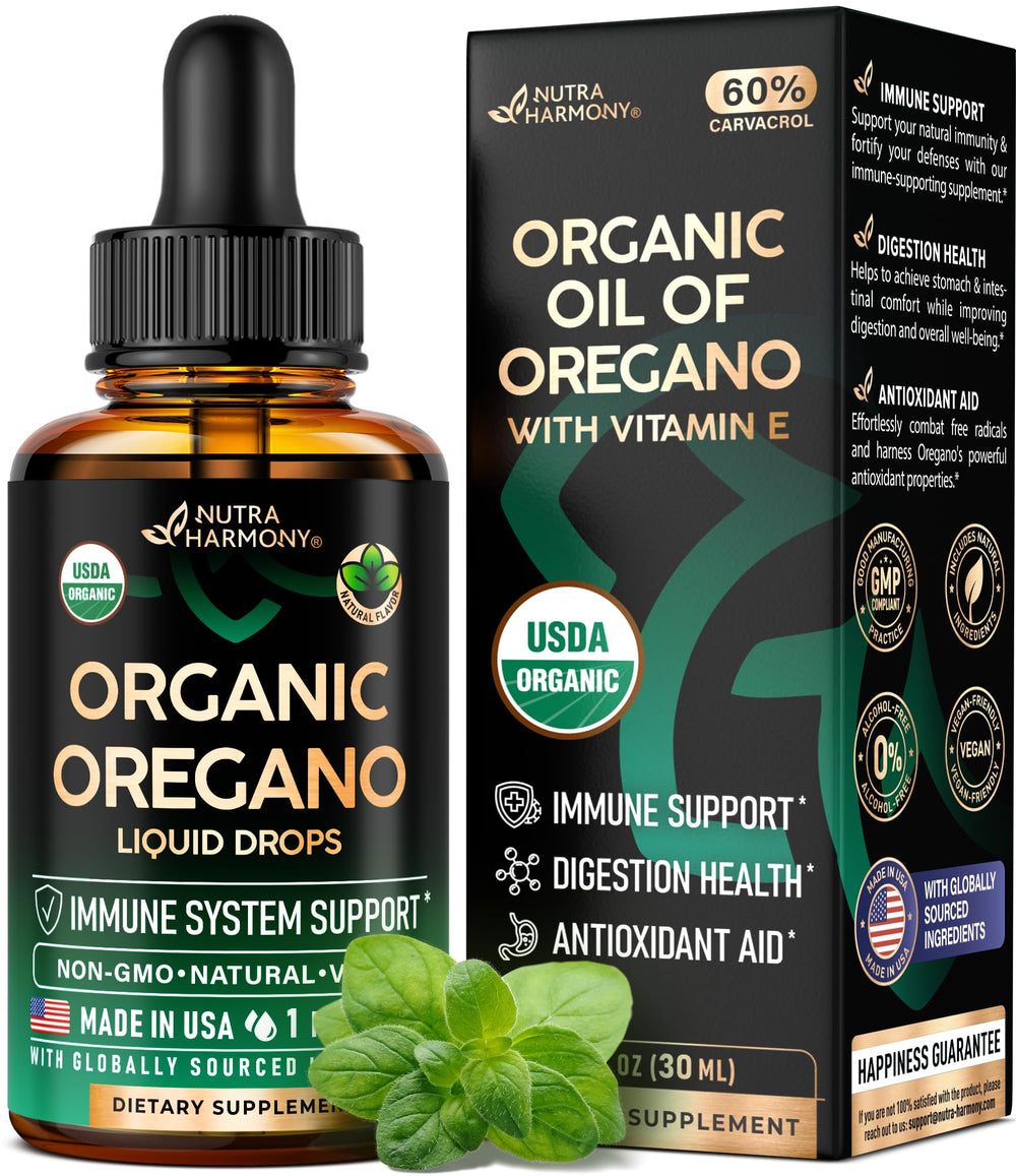 Bottle of USDA Organic Oil of Oregano Drops with Vitamin E