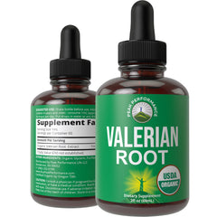 Bottle of USDA Organic Valerian Root Drops with dropper